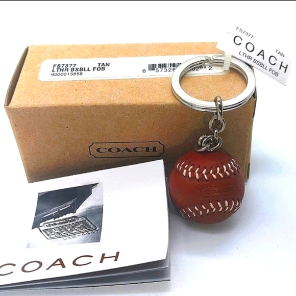 COACH Baseball Keychain Fob Charm-Real Leather-New in Box with Booklet FS7377 - Picture 2 of 10